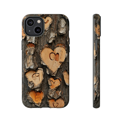 Carved Heart Trees & Initials - Protective Phone Case