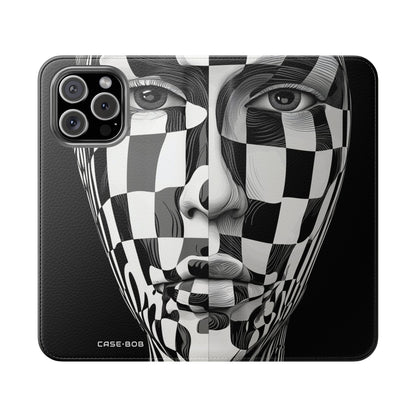 Mirrored Checkerboard Face - iPhone 16 Max Case - Wallet