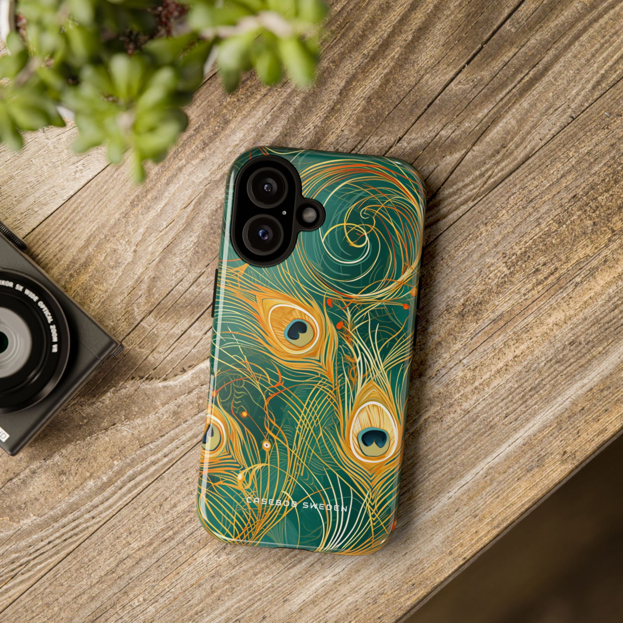 Peacock Elegance in Teal and Gold iPhone 16 - Tough Phone Case