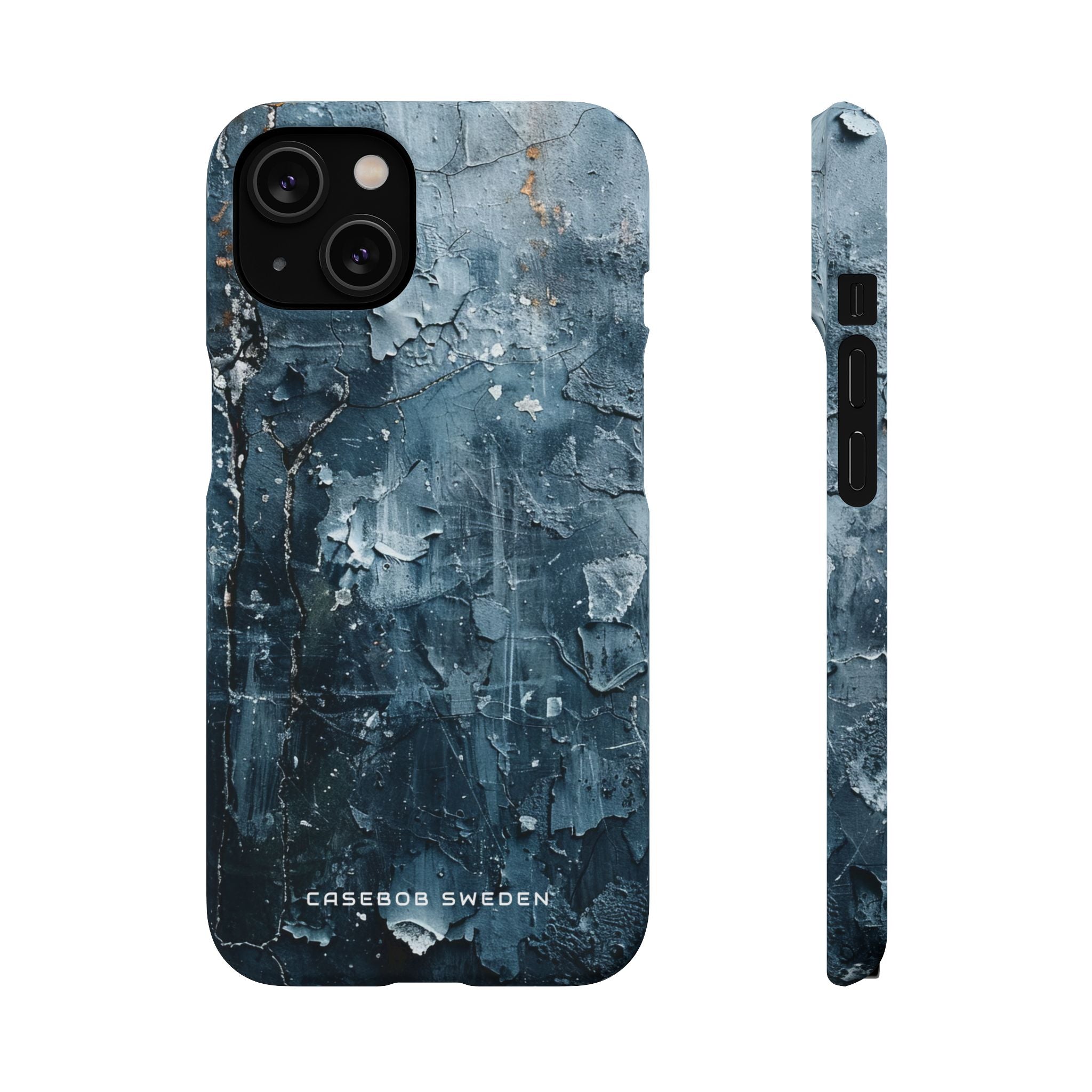 Weathered Blue Tapestry with Cracked Layers iPhone 14 - Slim Phone Case