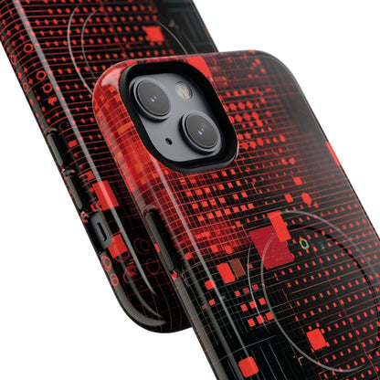 Crimson Circuit Grid iPhone 14 - Tough+