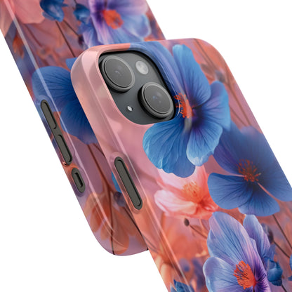 Blue Peach Blossoms - Slim iPhone 15 Phone Case