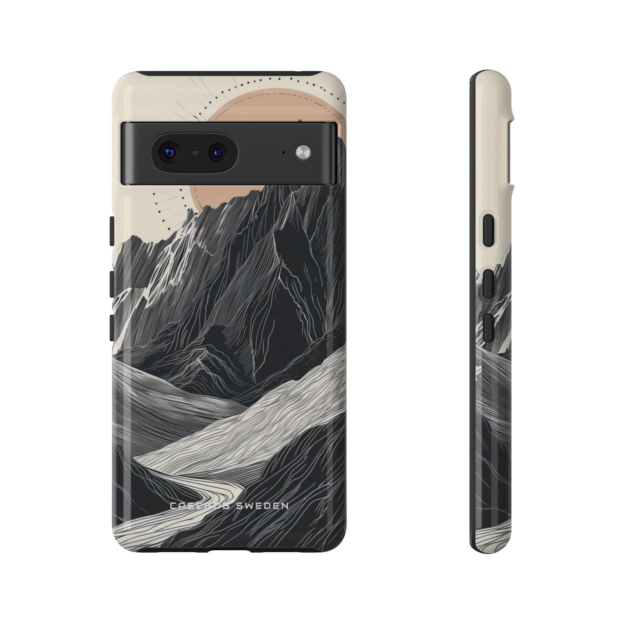 Minimalist Mountain Landscape with Flowing River Google Pixel 7 - Tough Phone Case