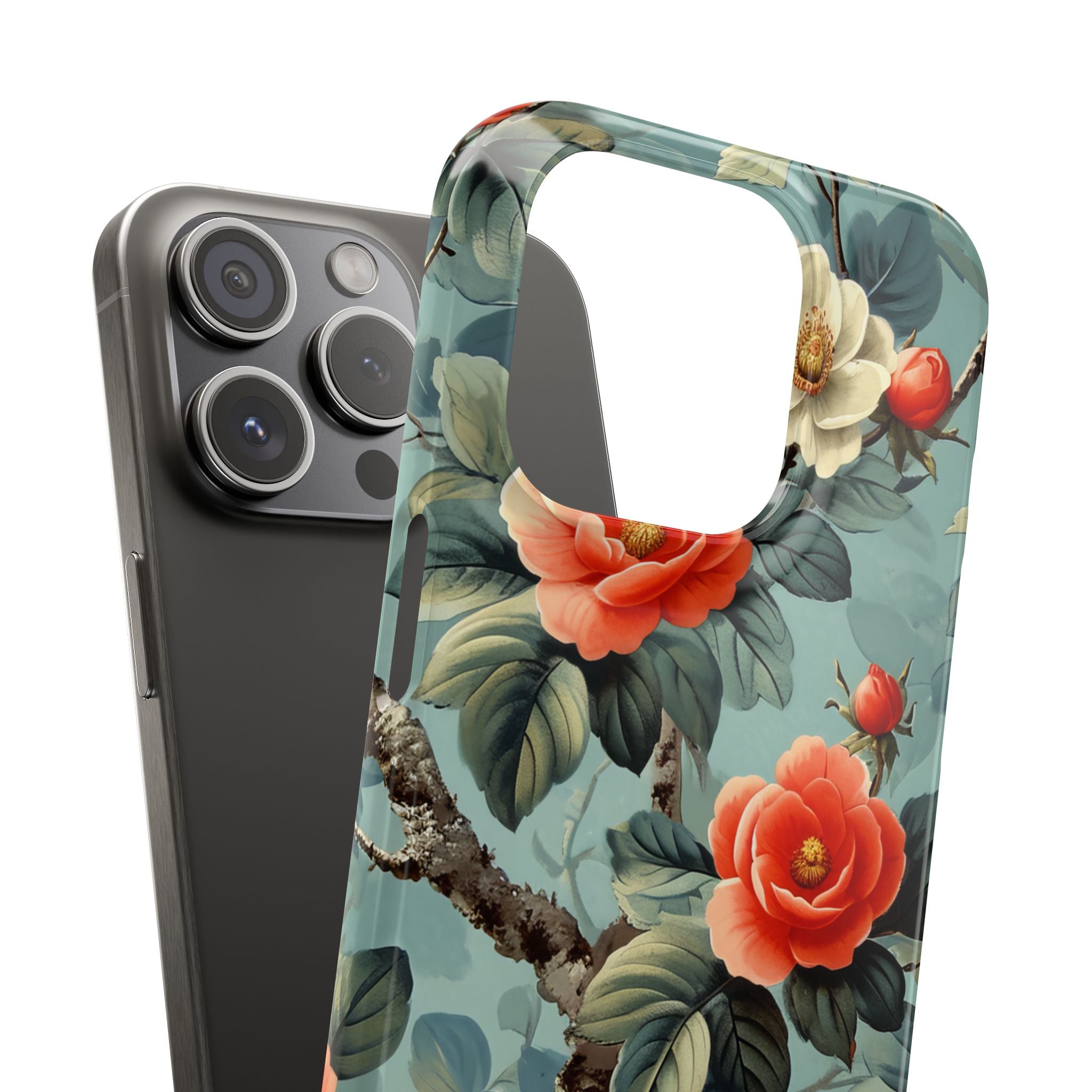 Vintage Floral Romance iPhone 15 - Schlanke Handyhülle