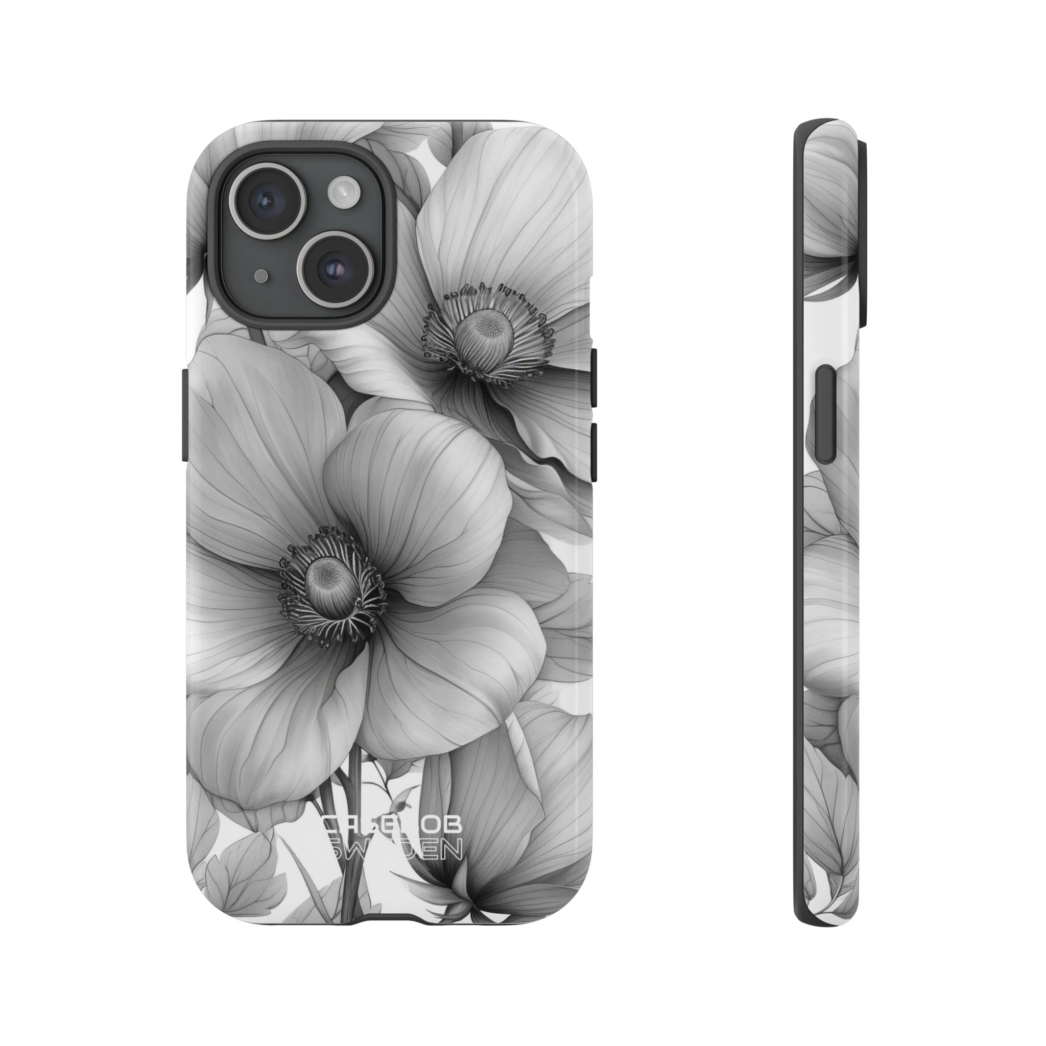 Grayscale Floral Harmony iPhone 15 – Robust