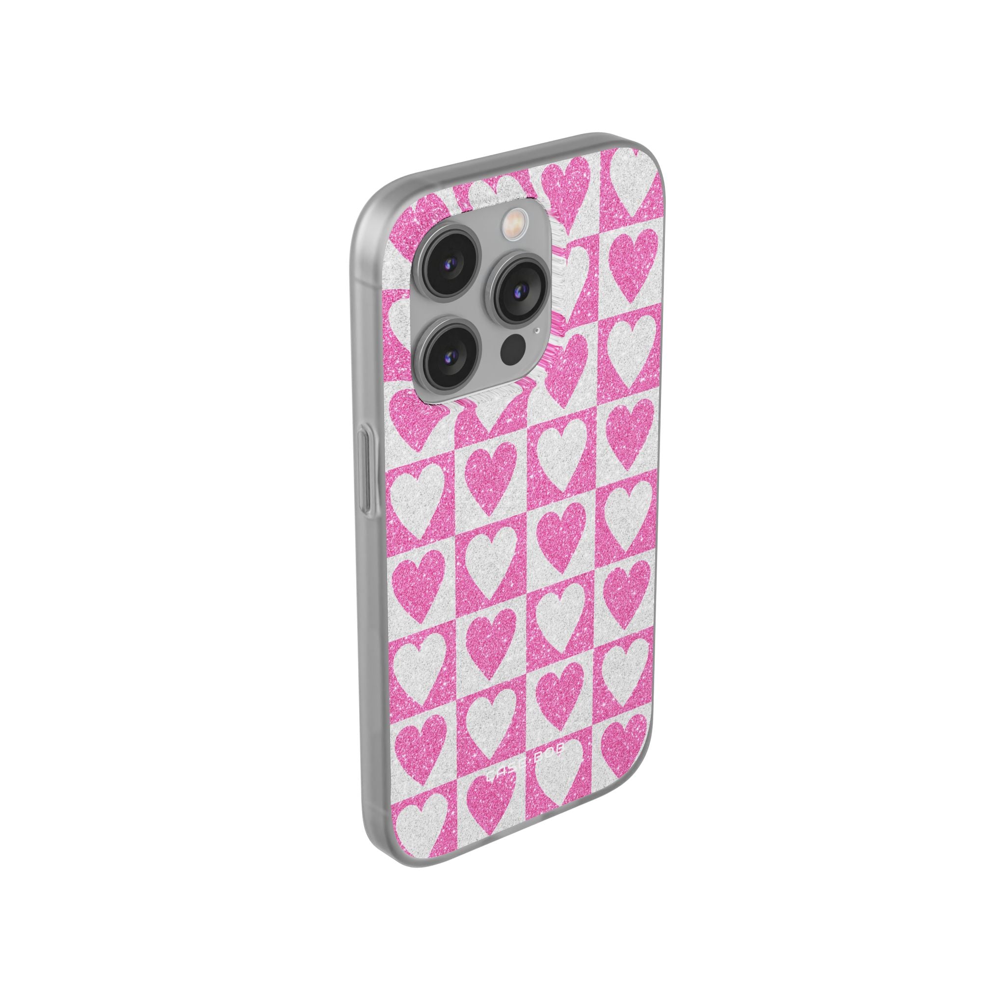 Glitter Heart Grid iPhone 14 Pro Case - Soft