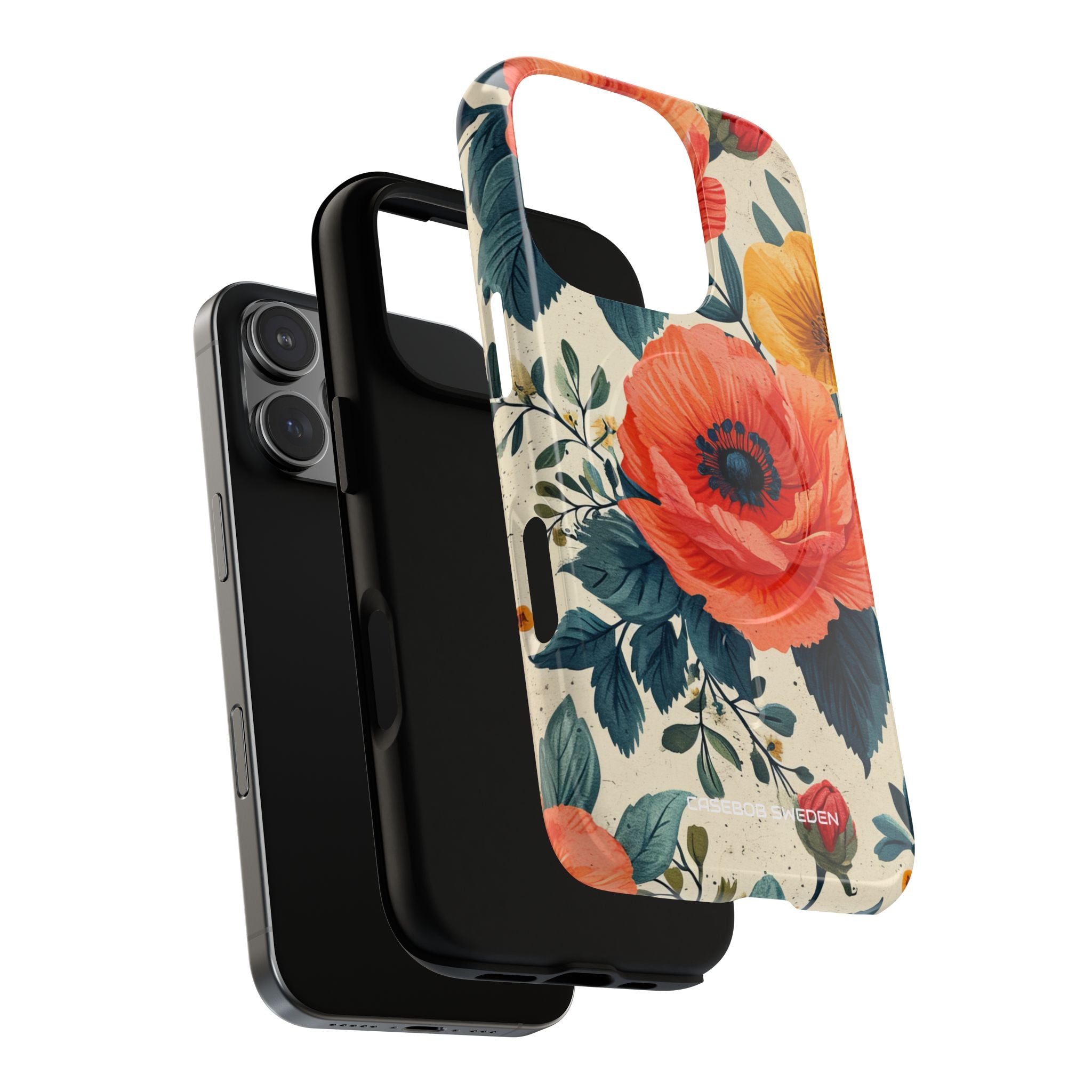 Vibrant Botanical Poppies - Tough+ iPhone 16 Phone Case