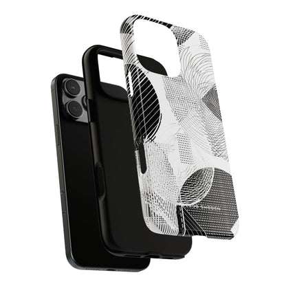 Geometric Monochrome Flow iPhone 16 - Tough Phone Case