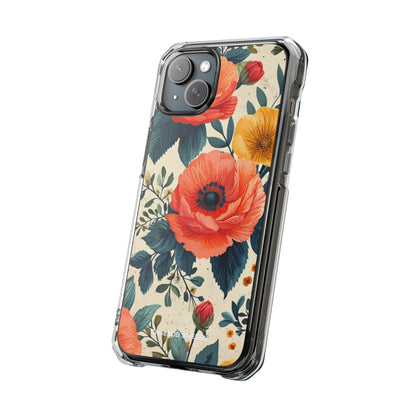 Vibrant Botanical Poppies - Clear Impact iPhone 15 Phone Case