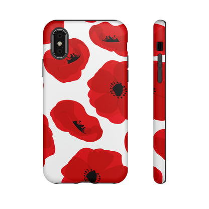 Red poppies on white iPhone case - Protective Phone Case