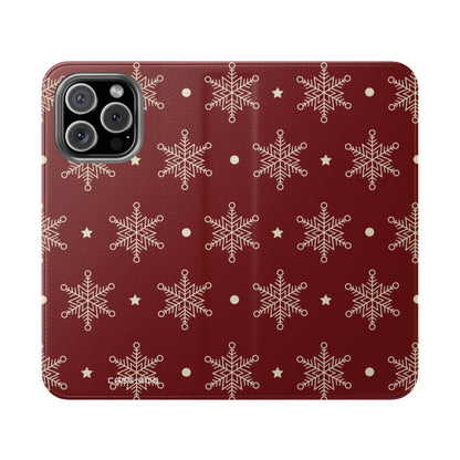 Cream Snowflakes Crimson - iPhone 16 Max Case - Wallet