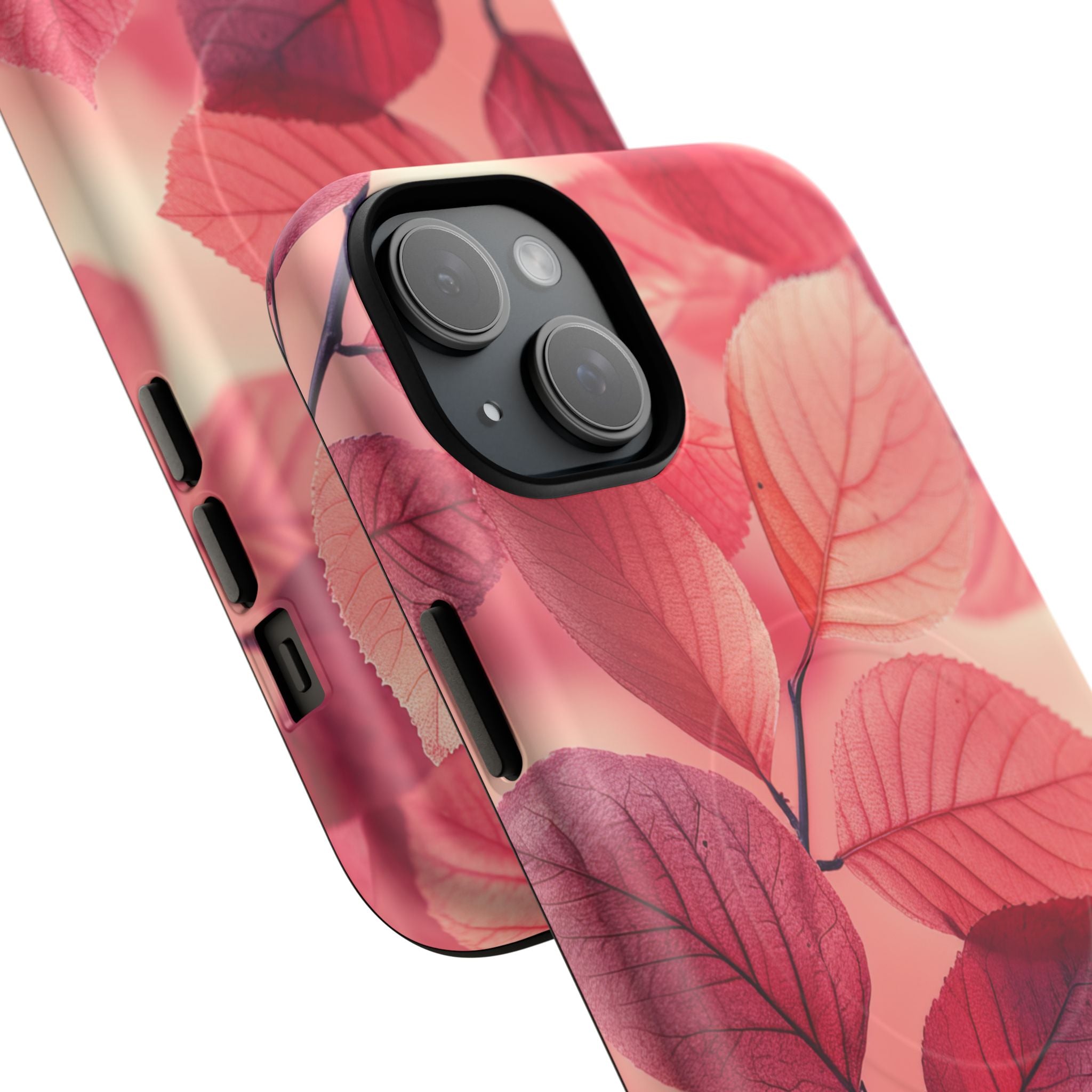 Elegant Pink Leaves iPhone 15 | Tough+ Phone Case