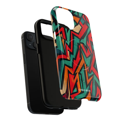 Crimson Zigzag iPhone 15 Case - Tough+