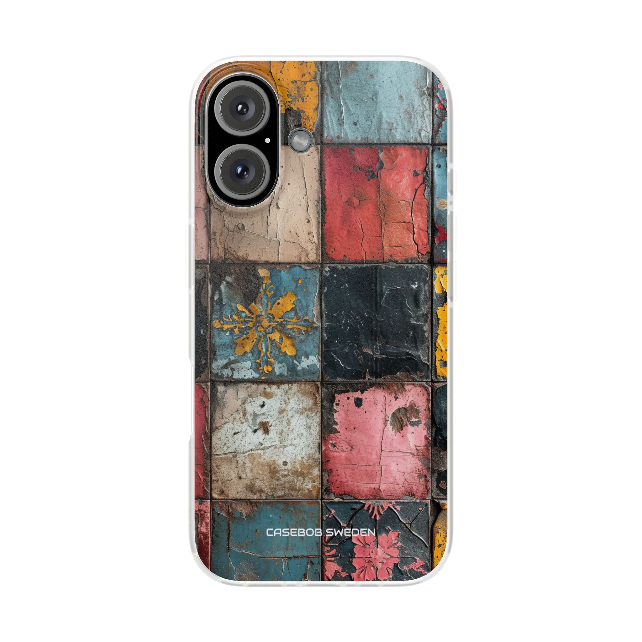 Rustic Red-Yellow Vintage Tiles - Flexi iPhone 16 Phone Case