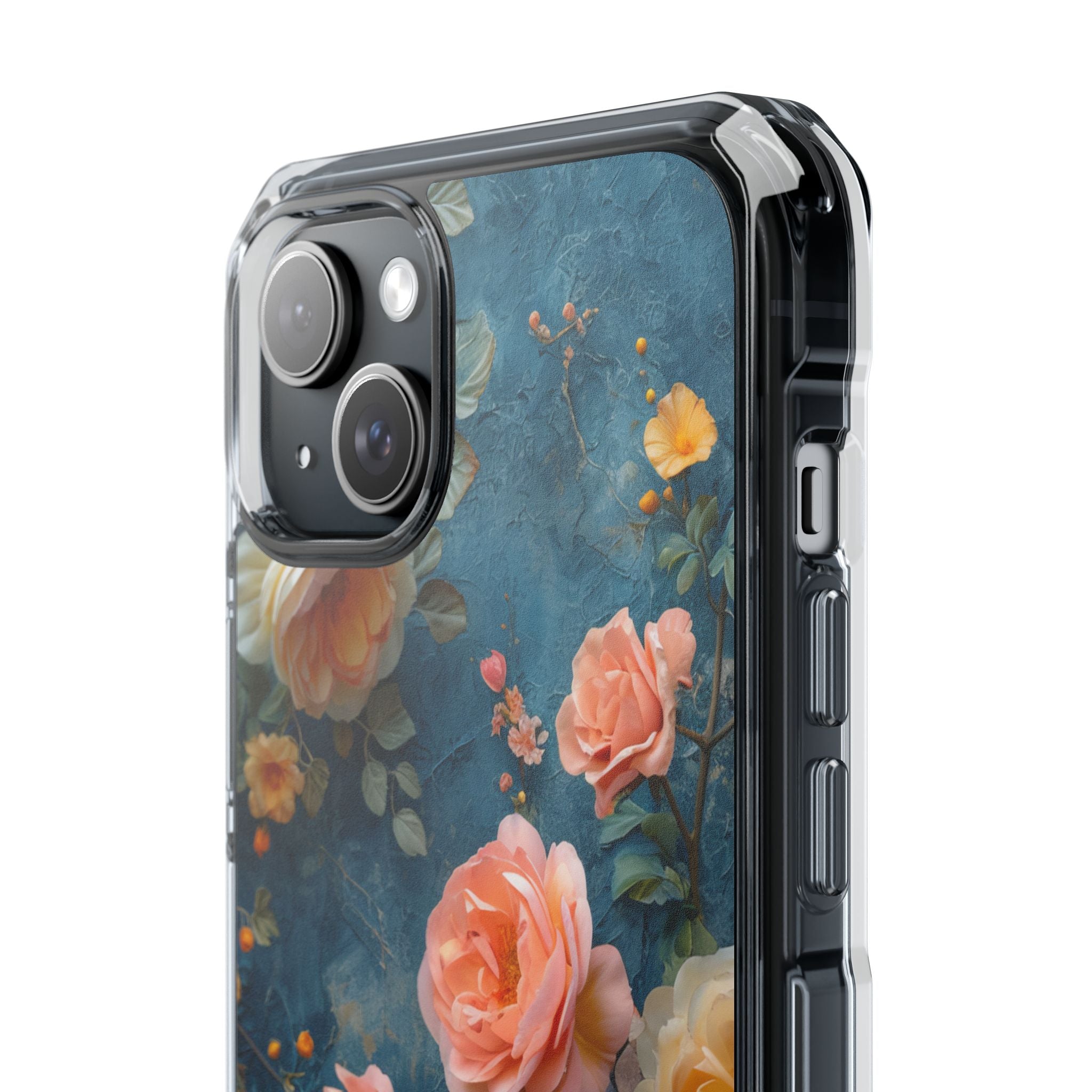 Blue Floral Elegance - Clear Impact iPhone 15 Phone Case