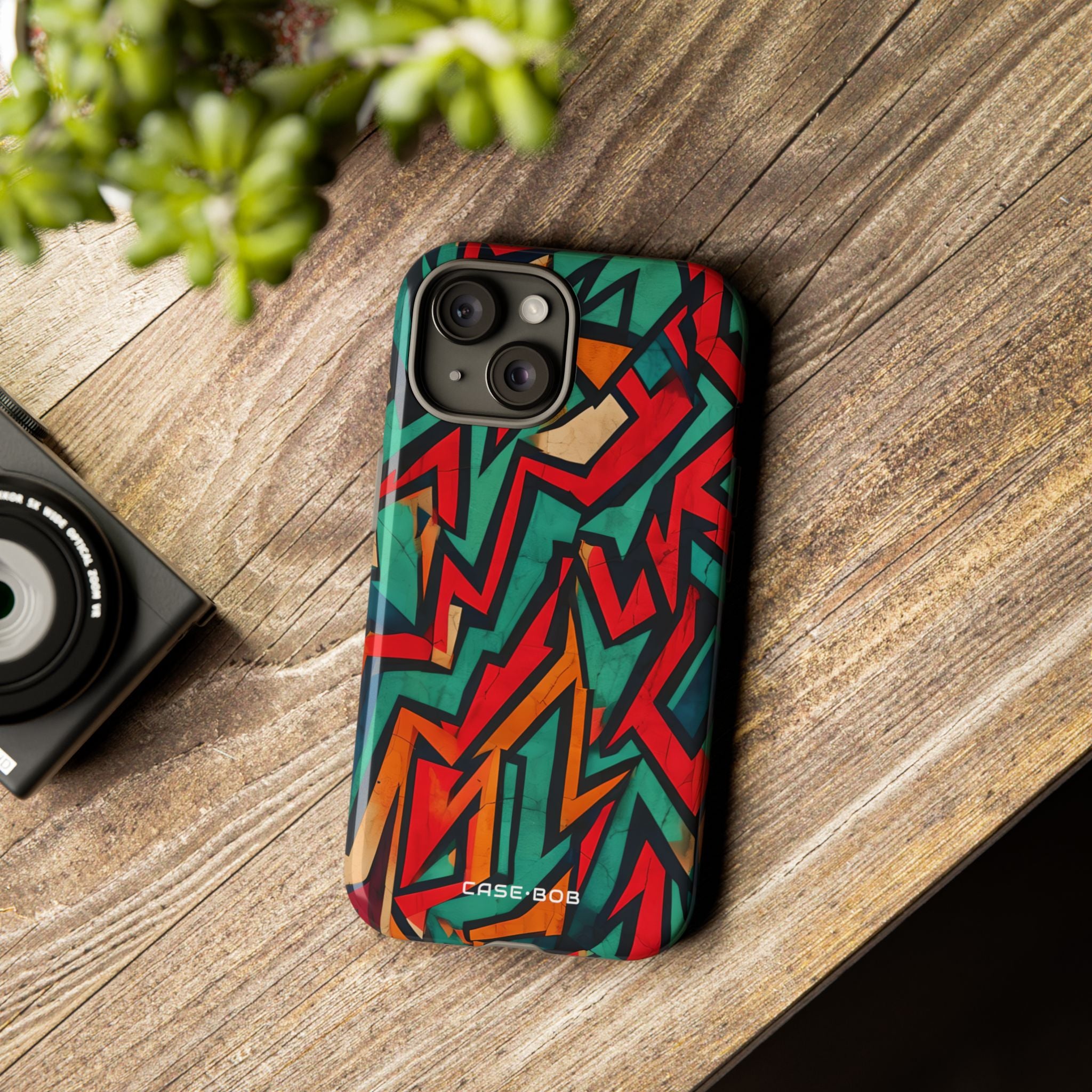 Crimson Zigzag iPhone 15 Case - Tough