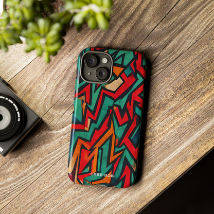 Crimson Zigzag iPhone 15 Case - Tough