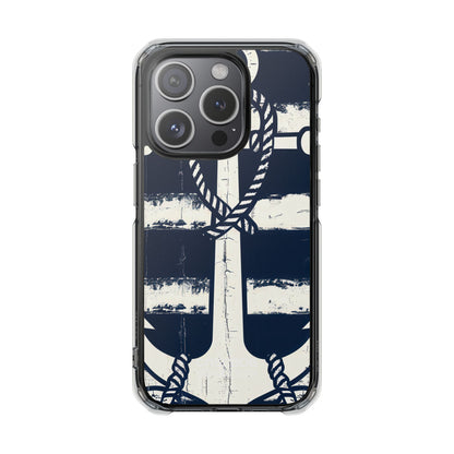 Navy Anchor Stripes iPhone 15 - Impact Clear+
