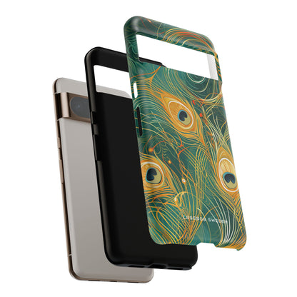 Peacock Elegance in Teal and Gold Google Pixel 8 - Tough Phone Case