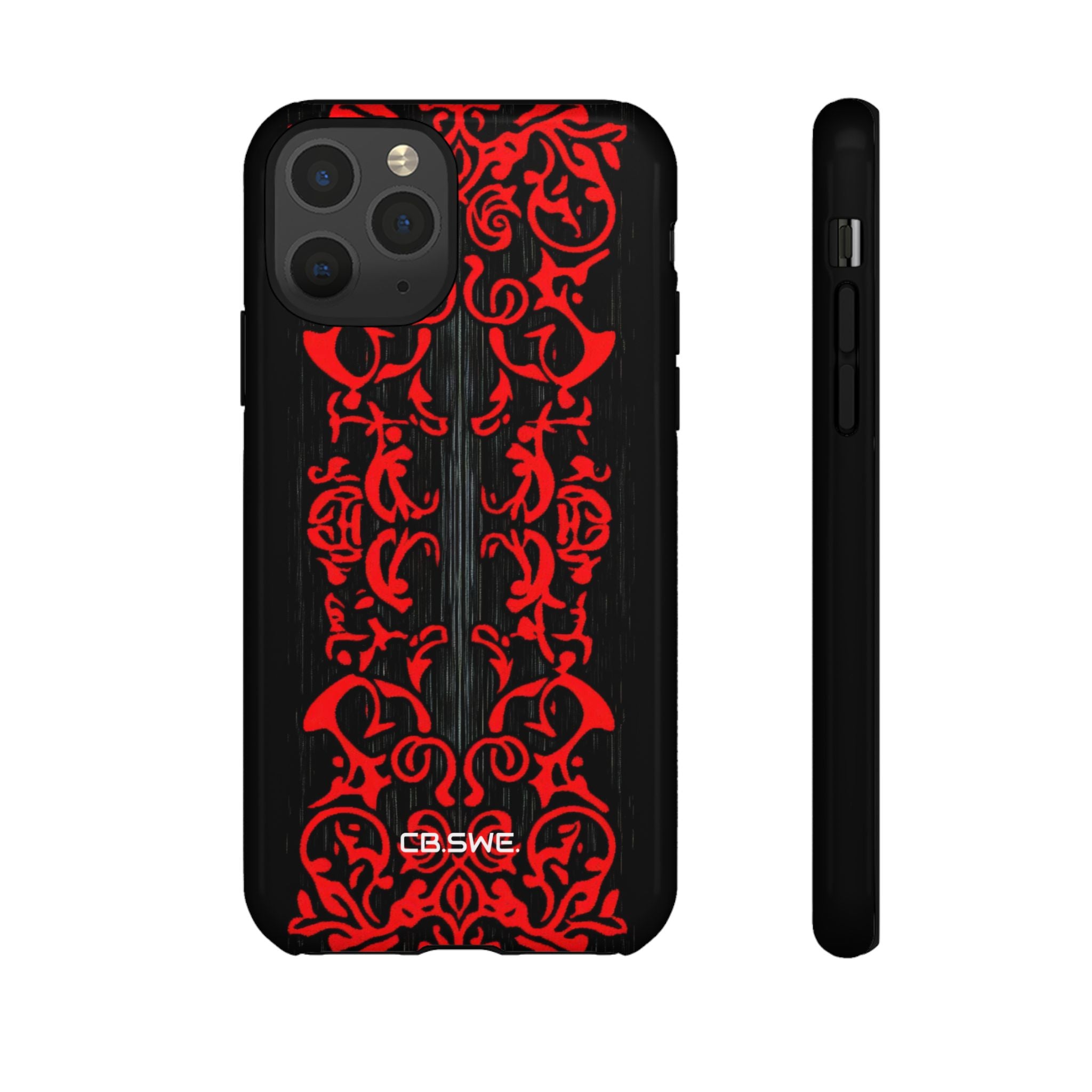 Red symmetrical tribal filigree line iPhone 11 - Tough