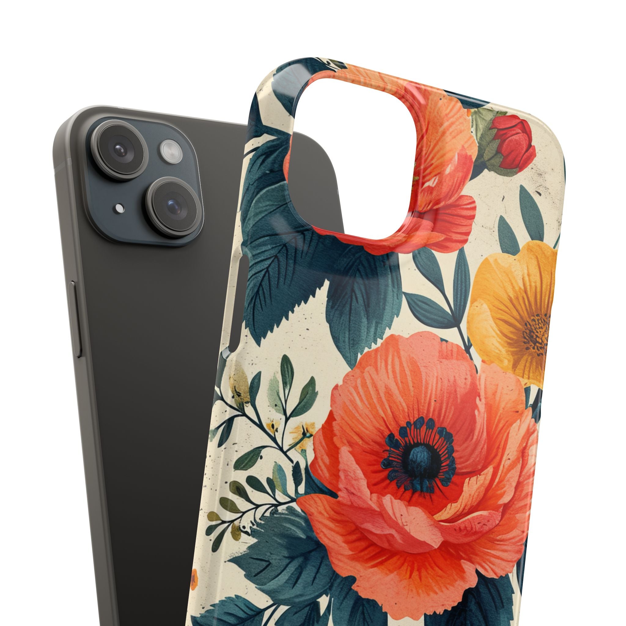 Vibrant Botanical Poppies - Slim iPhone 15 Phone Case