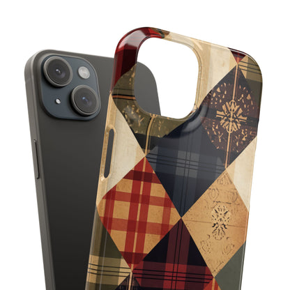 Rustic Geometric Patchwork Harmony iPhone 15 - Slim Phone Case