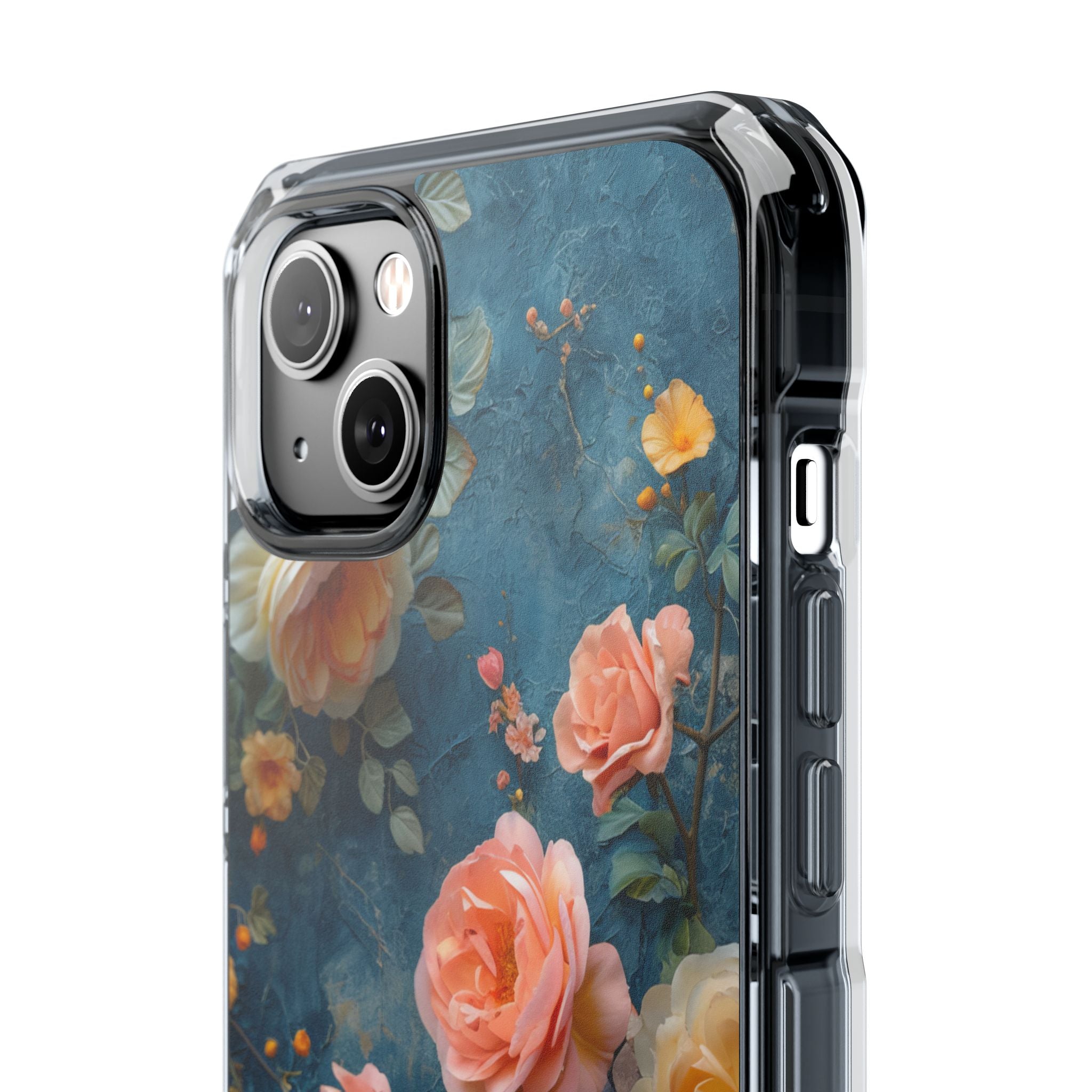 Blue Floral Elegance - Clear Impact iPhone 14 Phone Case