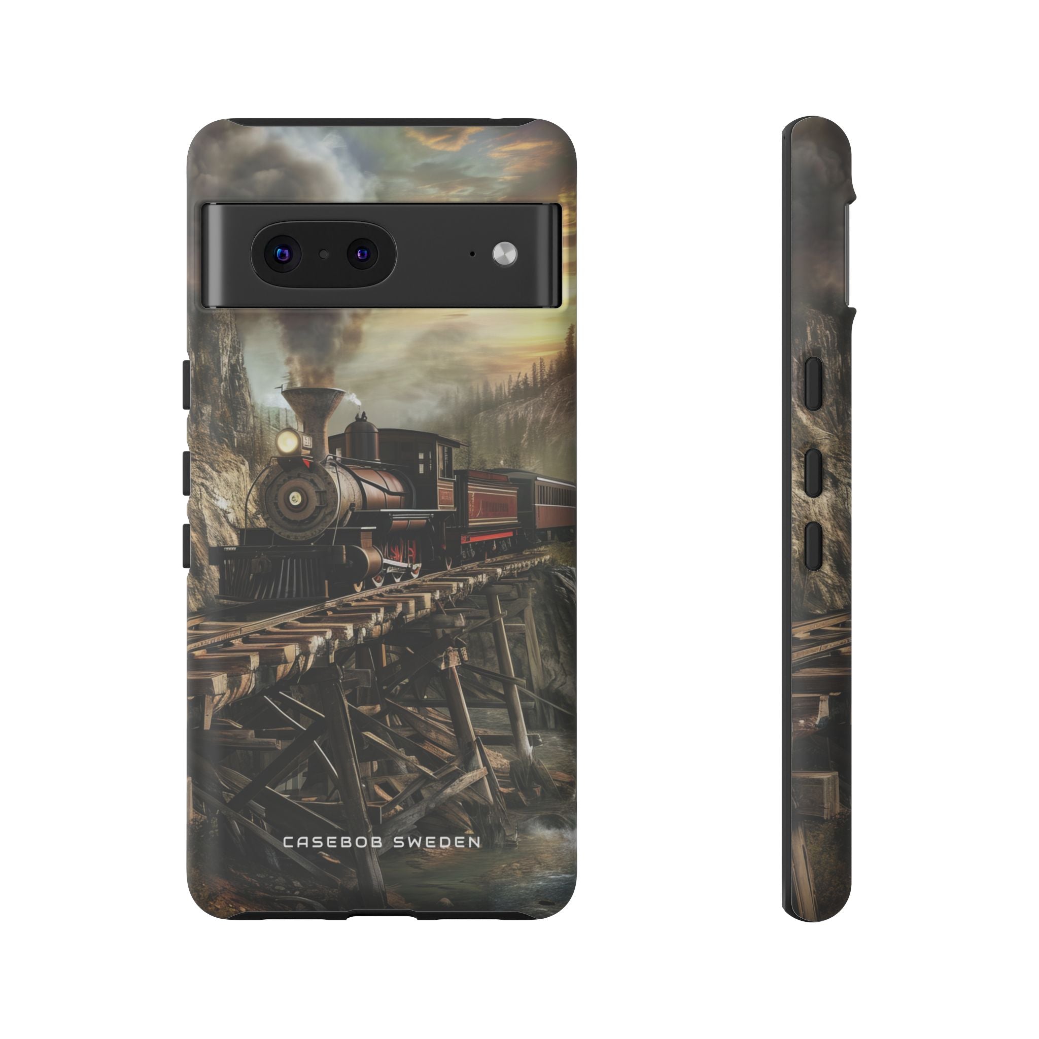 Vintage Steam Train Crossing Mountain Bridge Google Pixel 7 - Tough Phone Case