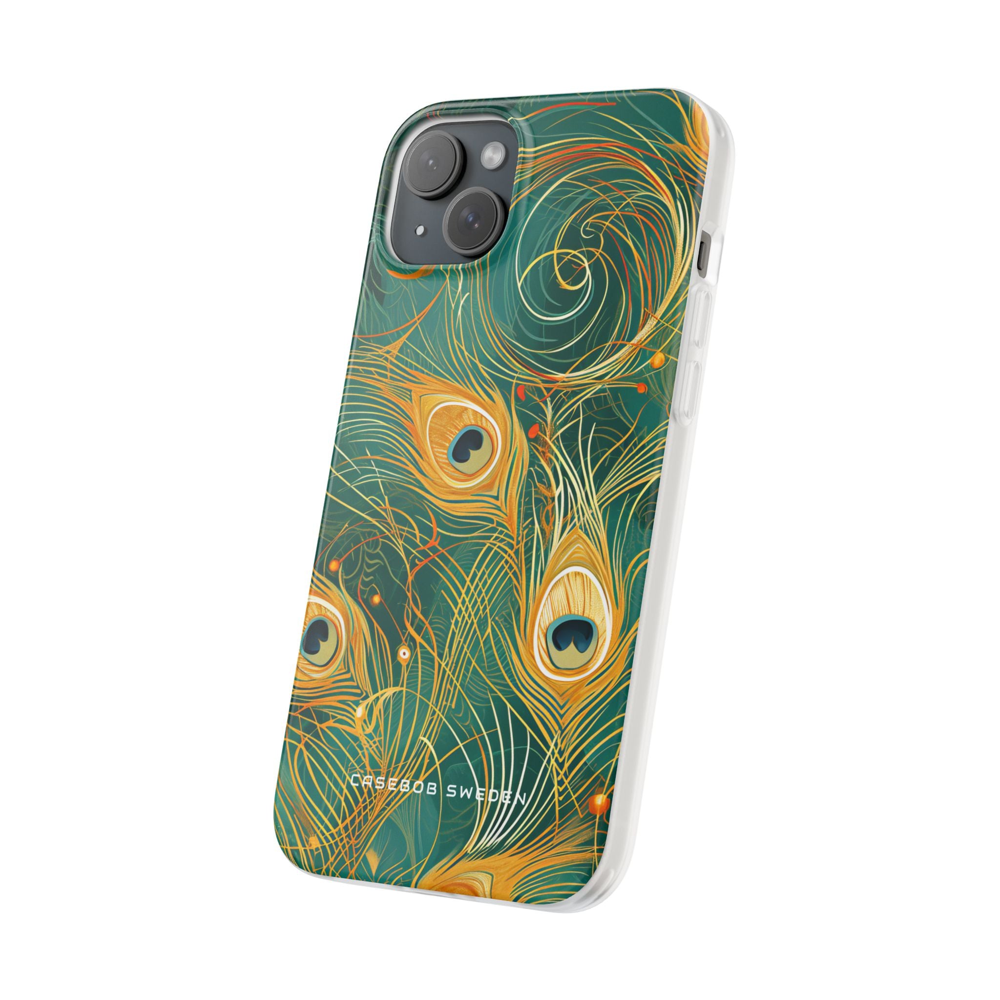 Peacock Elegance in Teal and Gold iPhone 15 - Flexi Phone Case