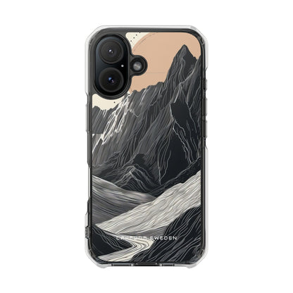 Minimalist Mountain Landscape with Flowing River iPhone 16 - Clear Impact Phone Case