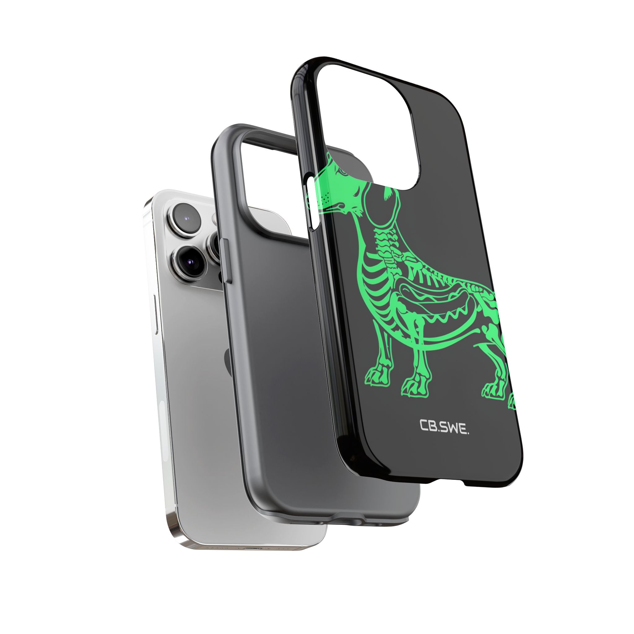 Neon Green Dachshund X-Ray Illustration Hotdog Phone Cover iPhone 14 - Tough