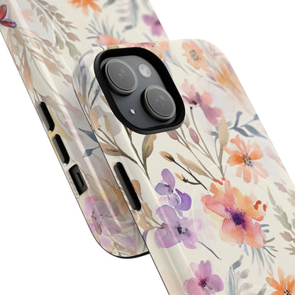 Soft Pink Floral Watercolor Design - Tough + MagSafe® iPhone 15 Phone Case