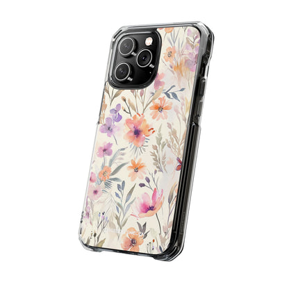 Soft Pink Floral Watercolor Design - Clear Impact iPhone 14 Phone Case