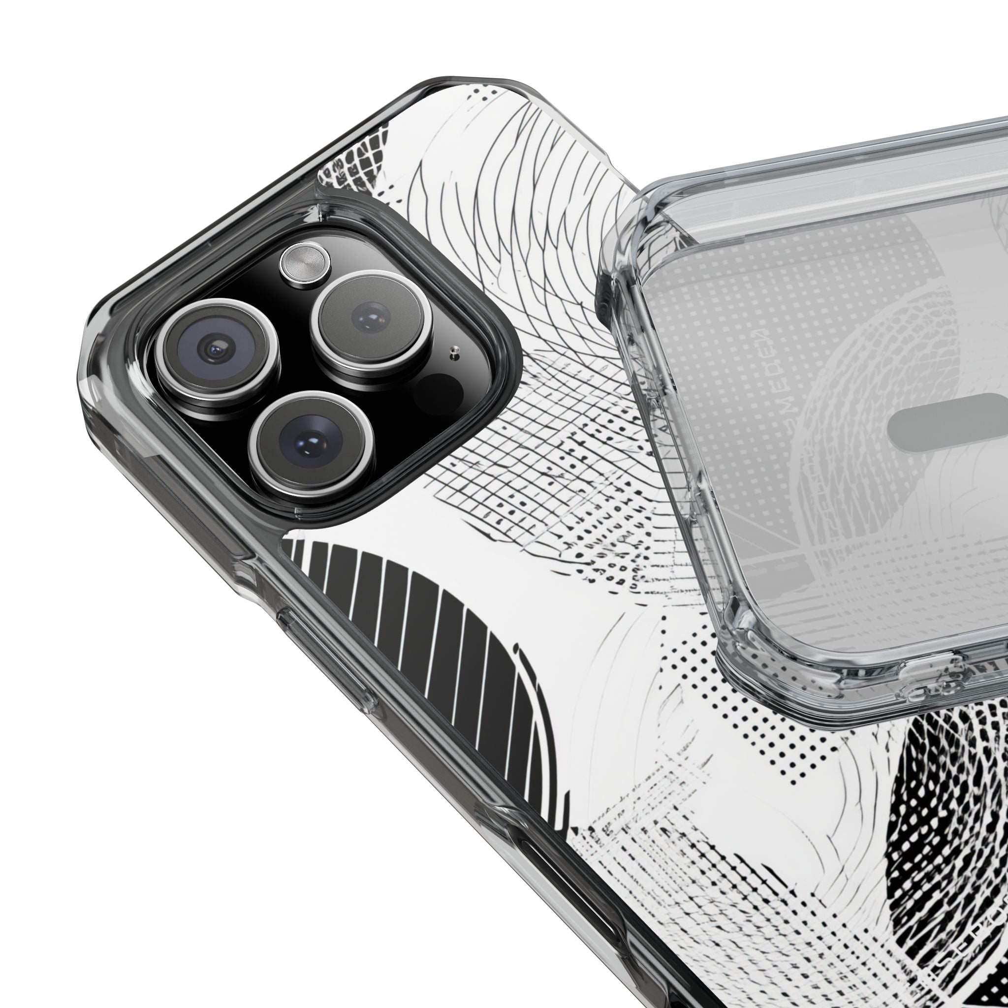 Geometric Monochrome Flow iPhone 16 - Clear Impact Phone Case