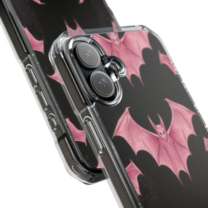 Gothic Pink Bats Aflame iPhone 16 - Clear Impact Phone Case