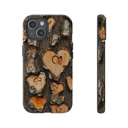 Carved Heart Trees & Initials - Protective Phone Case