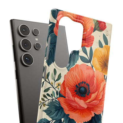 Vibrant Botanical Poppies - Slim Samsung S24 Phone Case