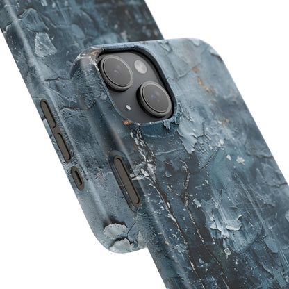 Weathered Blue Tapestry with Cracked Layers iPhone 15 - Slim Phone Case