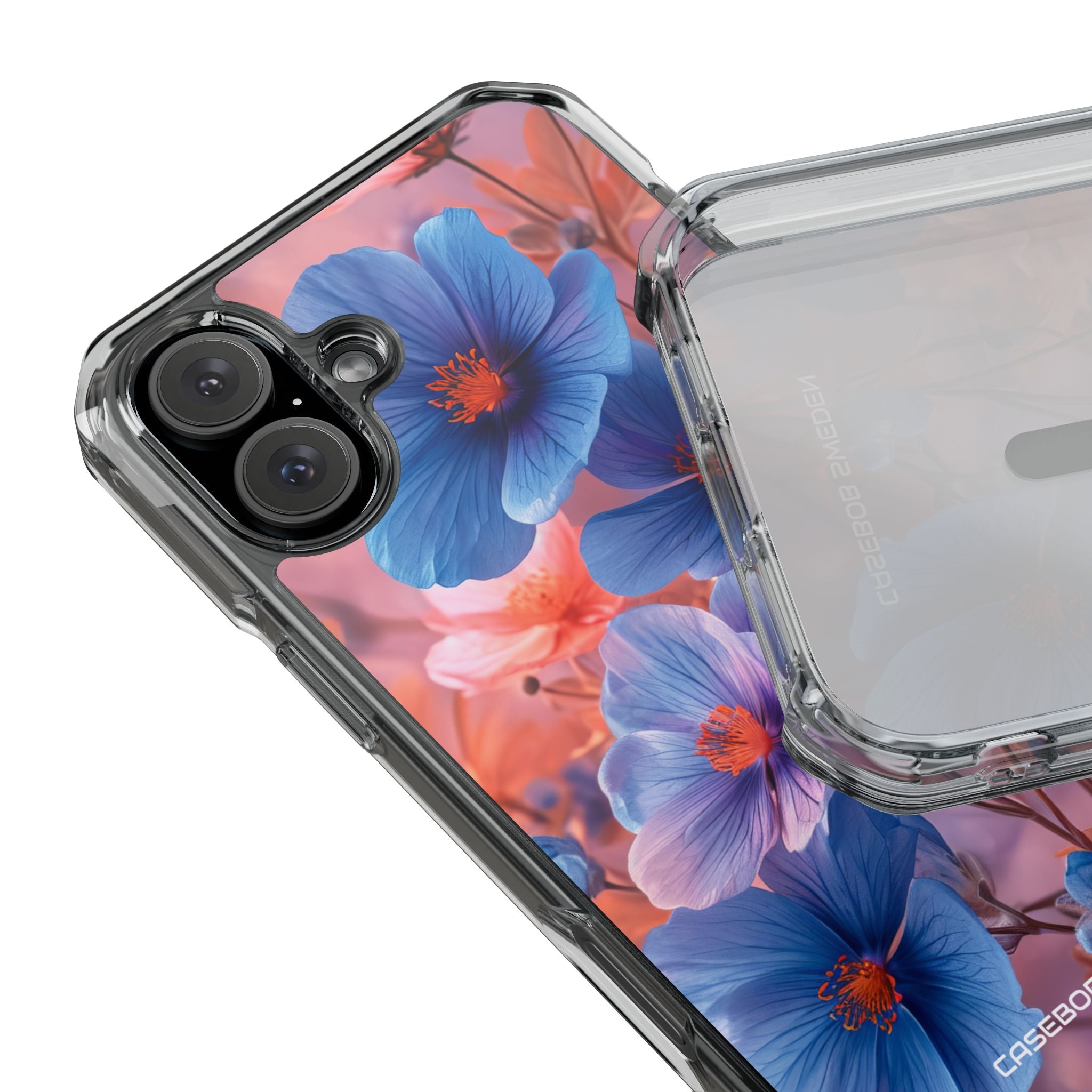 Blue Peach Blossoms - Clear Impact iPhone 16 Phone Case