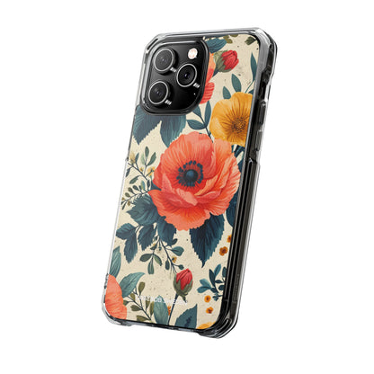 Vibrant Botanical Poppies - Clear Impact iPhone 14 Phone Case