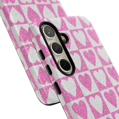 Glitter Heart Grid Samsung S24 Plus Case - Tough