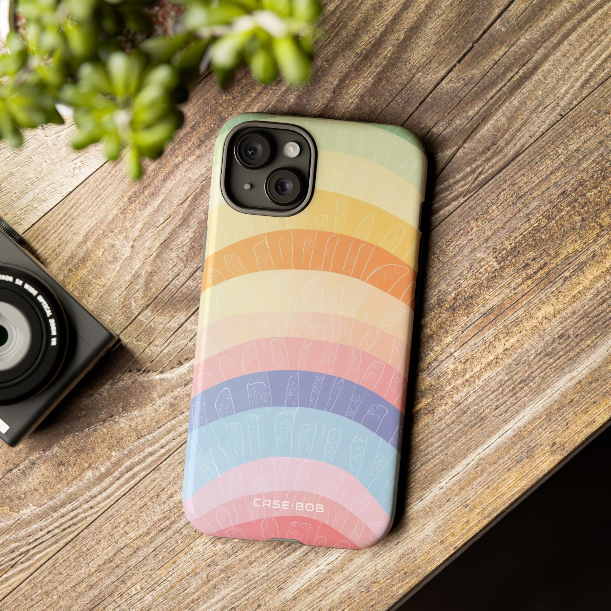 Pastel Rainbow Bands iPhone 15 Plus Case - Tough