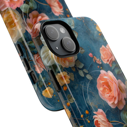 Blue Floral Elegance - Tough + MagSafe® iPhone 15 Phone Case