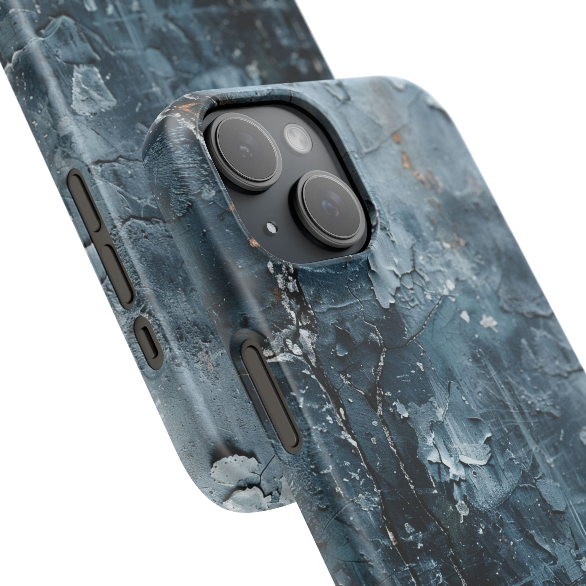 Weathered Blue Tapestry with Cracked Layers iPhone 15 - Slim Phone Case