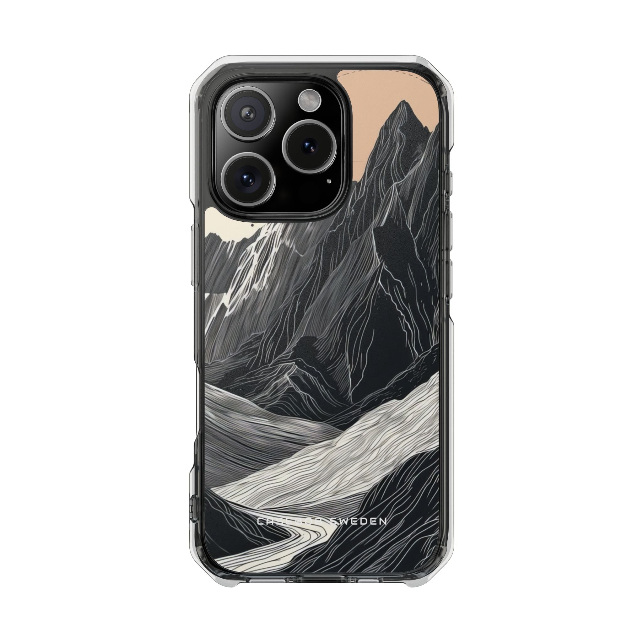 Minimalist Mountain Landscape with Flowing River iPhone 16 - Clear Impact Phone Case