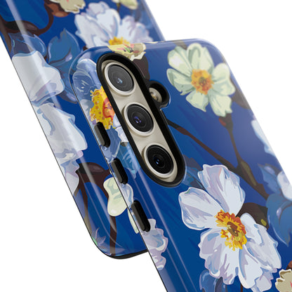 Elegant Flower on Blue iPhone Case | Tough