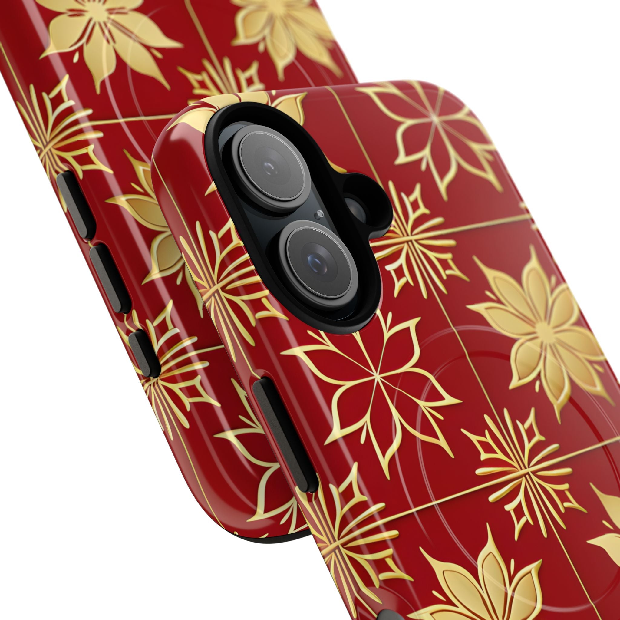 Elegant Gold Floral Seamless Rich Red iPhone 16 - Tough+