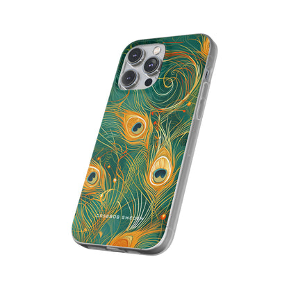 Peacock Elegance in Teal and Gold iPhone 14 - Flexi Phone Case