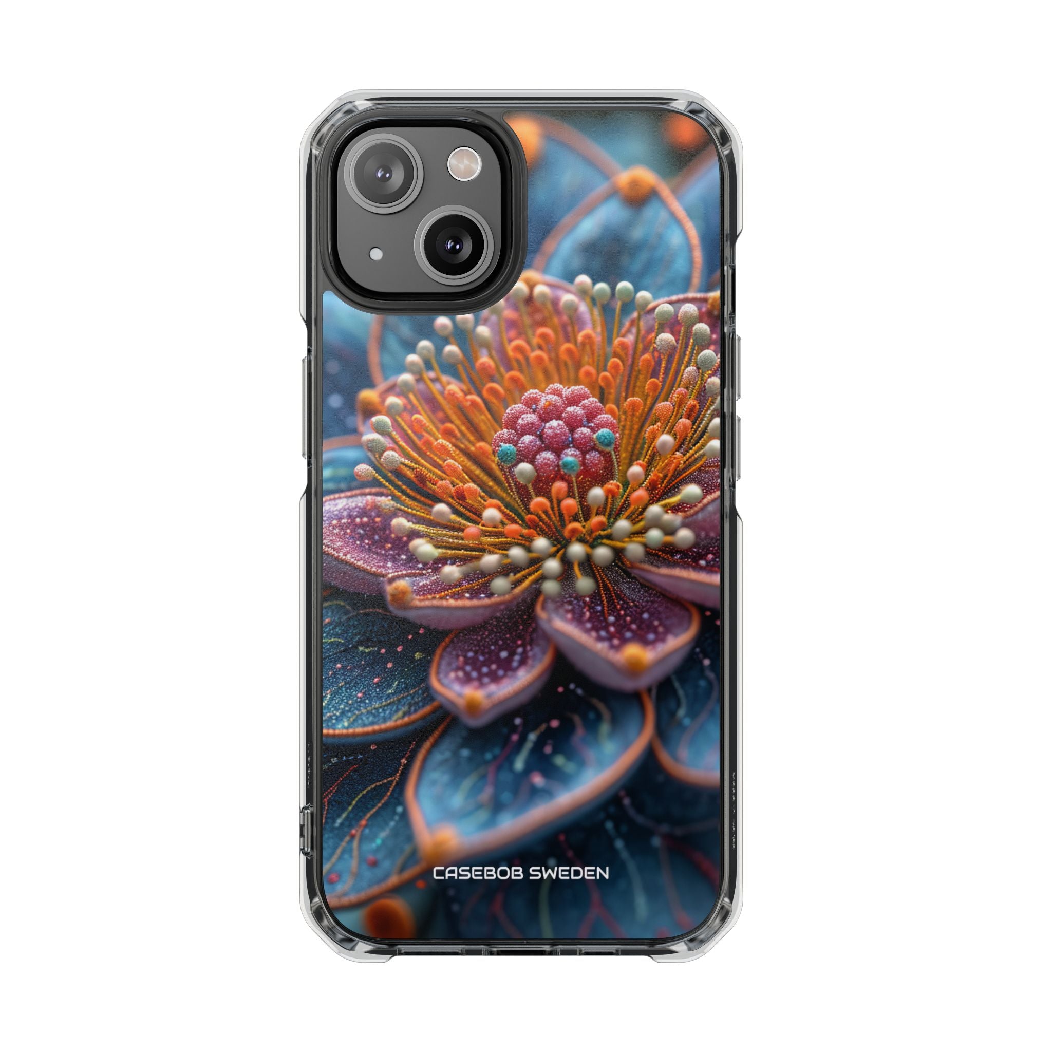 Blue-Orange Floral Swirl - Clear Impact iPhone 14 Phone Case