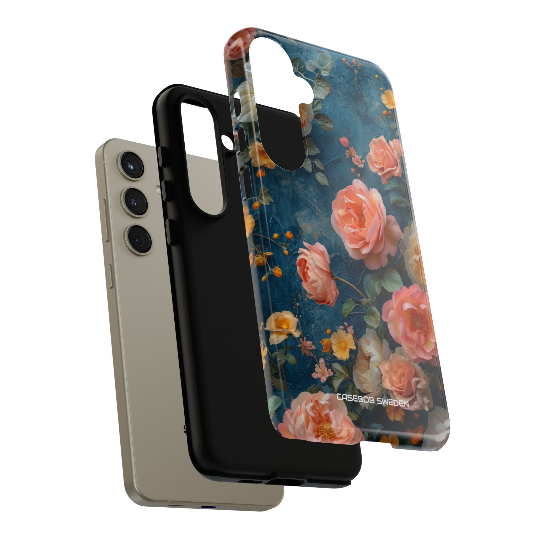 Blue Floral Elegance - Tough Samsung S24 Phone Case